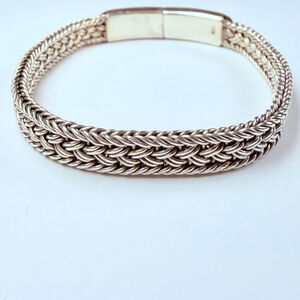 Classic Square Spiga Wheat 7.5mm Woven Braided 925 Sterling Silver VTG Bracelet